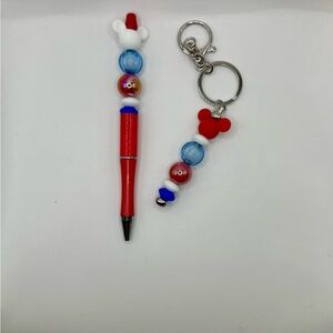 Mouse ears patriotic beaded Pen and Keychain Set